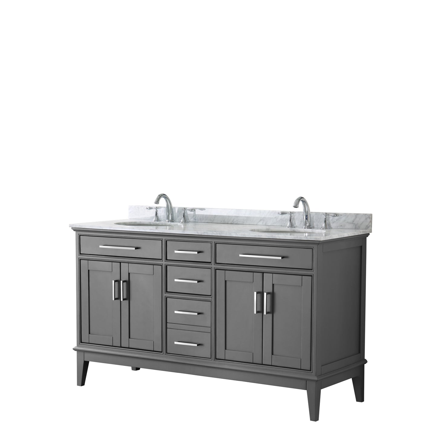 Margate 60 Inch Double Bathroom Vanity in Dark Gray, White Carrara Marble Countertop, Undermount Oval Sinks, and No Mirror