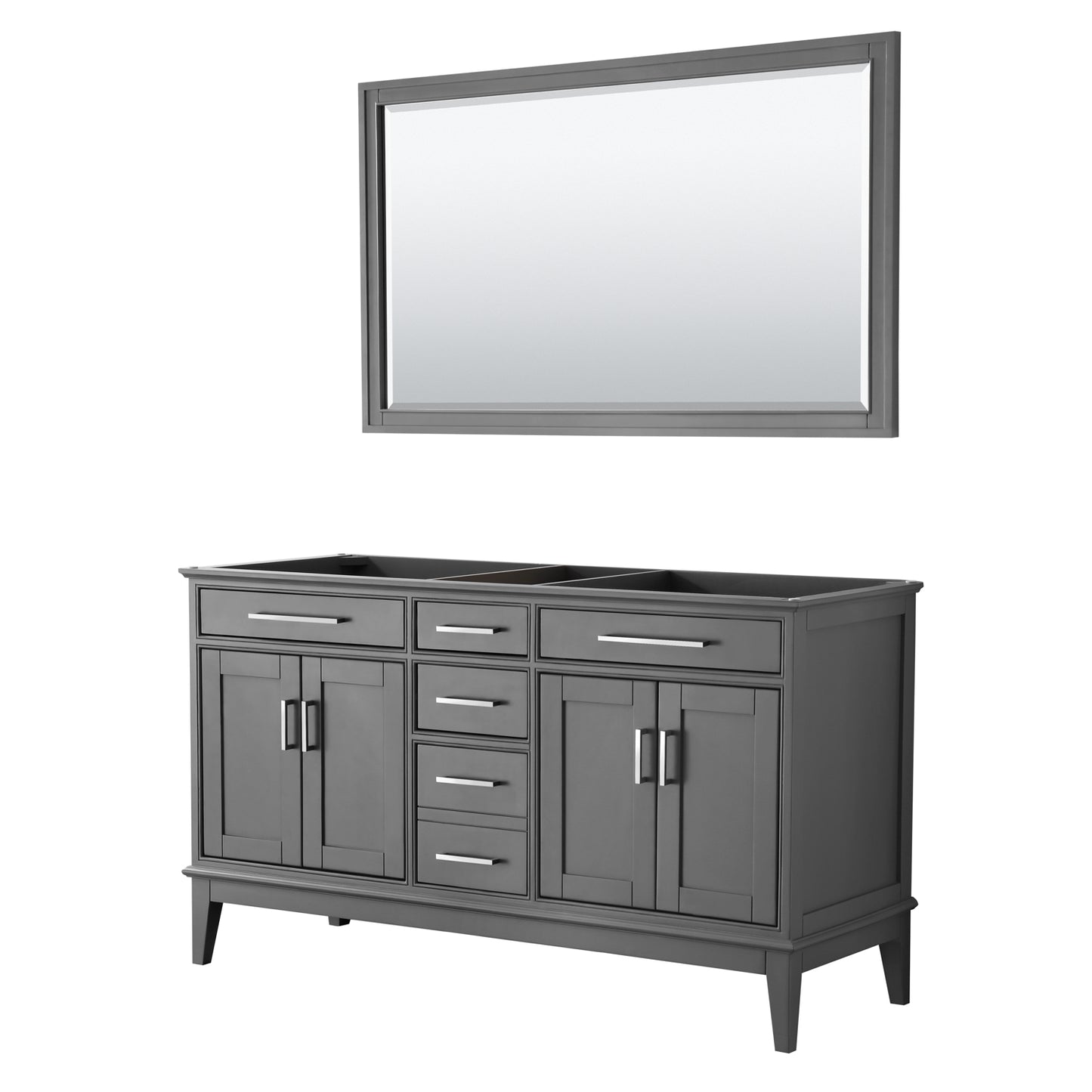 Margate 60 Inch Double Bathroom Vanity in Dark Gray, No Countertop, No Sink, and 56 Inch Mirror