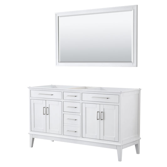 Margate 60 Inch Double Bathroom Vanity in White, No Countertop, No Sink, and 56 Inch Mirror