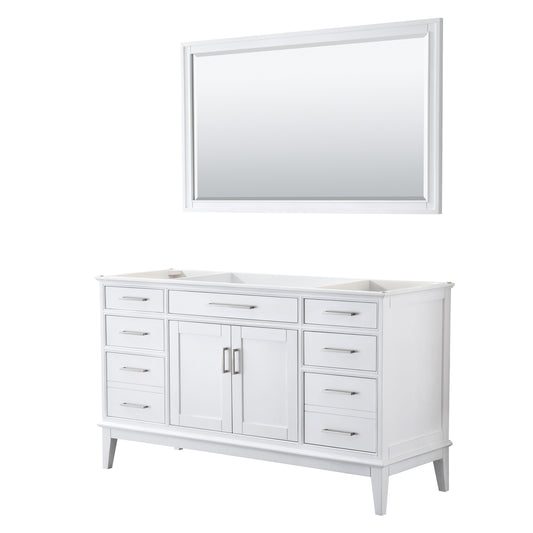 Margate 60 Inch Single Bathroom Vanity in White, No Countertop, No Sink, and 56 Inch Mirror