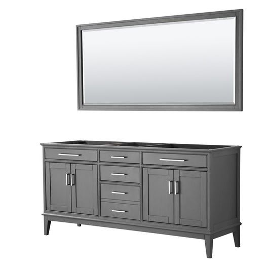 Margate 72 Inch Double Bathroom Vanity in Dark Gray, No Countertop, No Sink, and 70 Inch Mirror