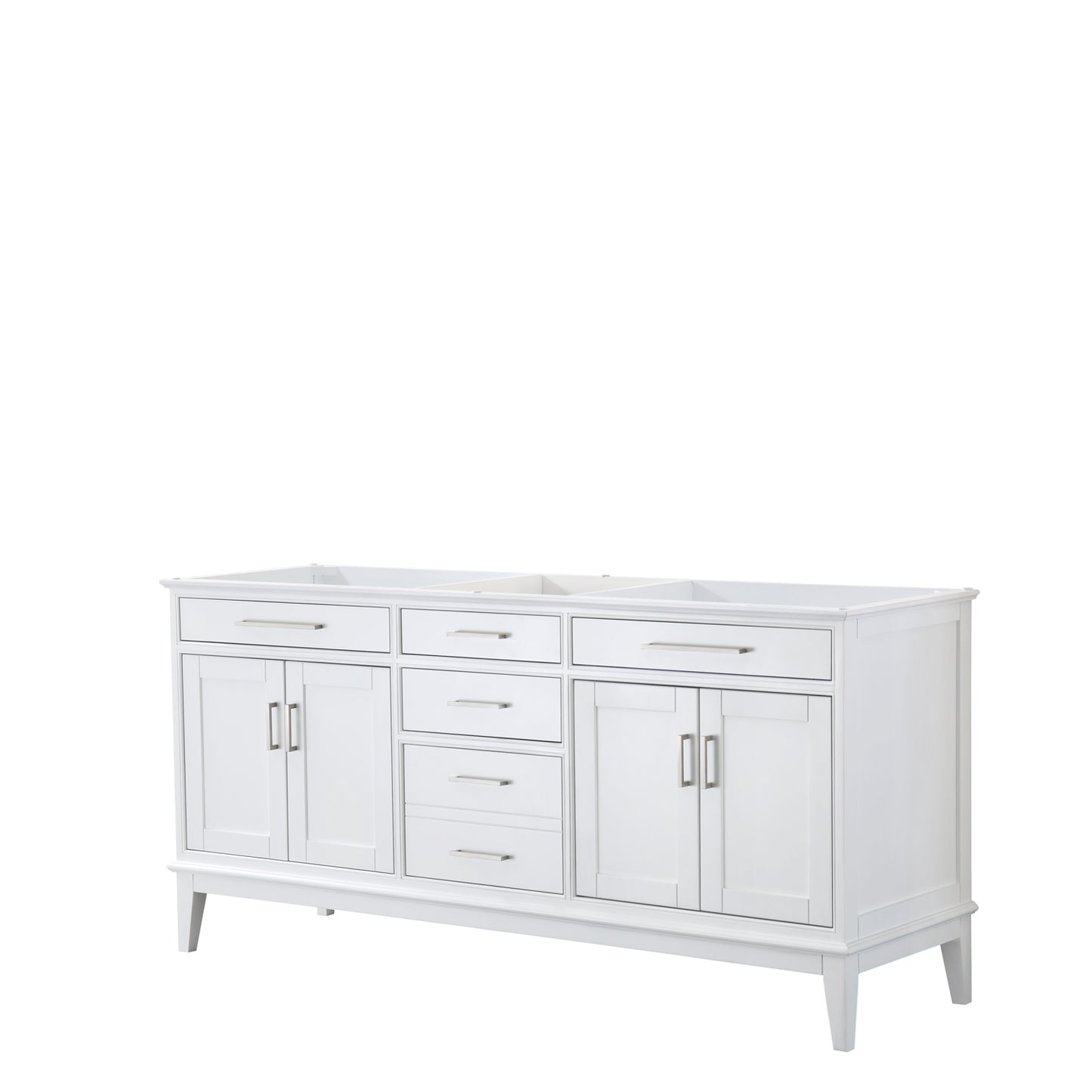 Margate 72 Inch Double Bathroom Vanity in White, No Countertop, No Sink, and No Mirror