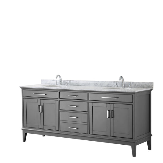 Margate 80 Inch Double Bathroom Vanity in Dark Gray, White Carrara Marble Countertop, Undermount Oval Sinks, and No Mirror