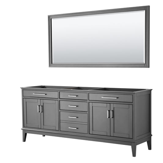 Margate 80 Inch Double Bathroom Vanity in Dark Gray, No Countertop, No Sink, and 70 Inch Mirror