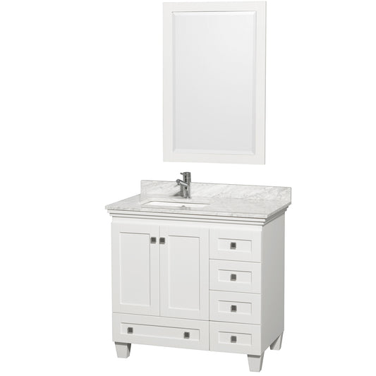 Acclaim 36" Single Vanity in White, Top, Square Sink, 24" Mirror