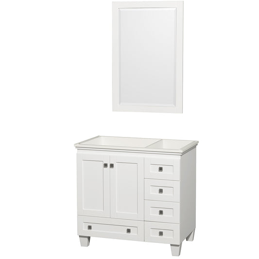 Acclaim 36" Single Vanity in White, No Top, No Sink, 24" Mirror