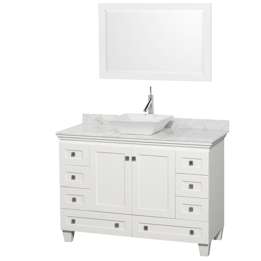 Acclaim 48" Single Vanity in White, Top, Pyra White Sink, 24" Mirror