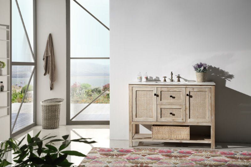 48" Solid Wood Sink Vanity With Marble Top, No Faucet