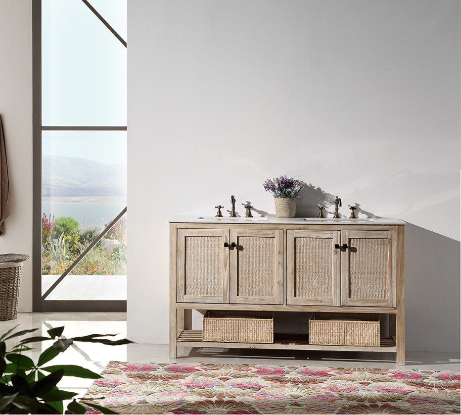 60" Solid Wood Sink Vanity With Marble Top-No Faucet from Legion Furniture