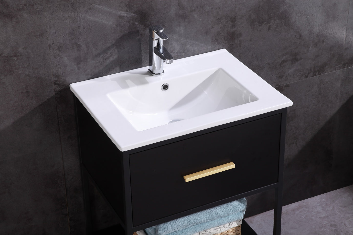 24" Black Finish Sink Vanity With Black Metal Frame-Pvc