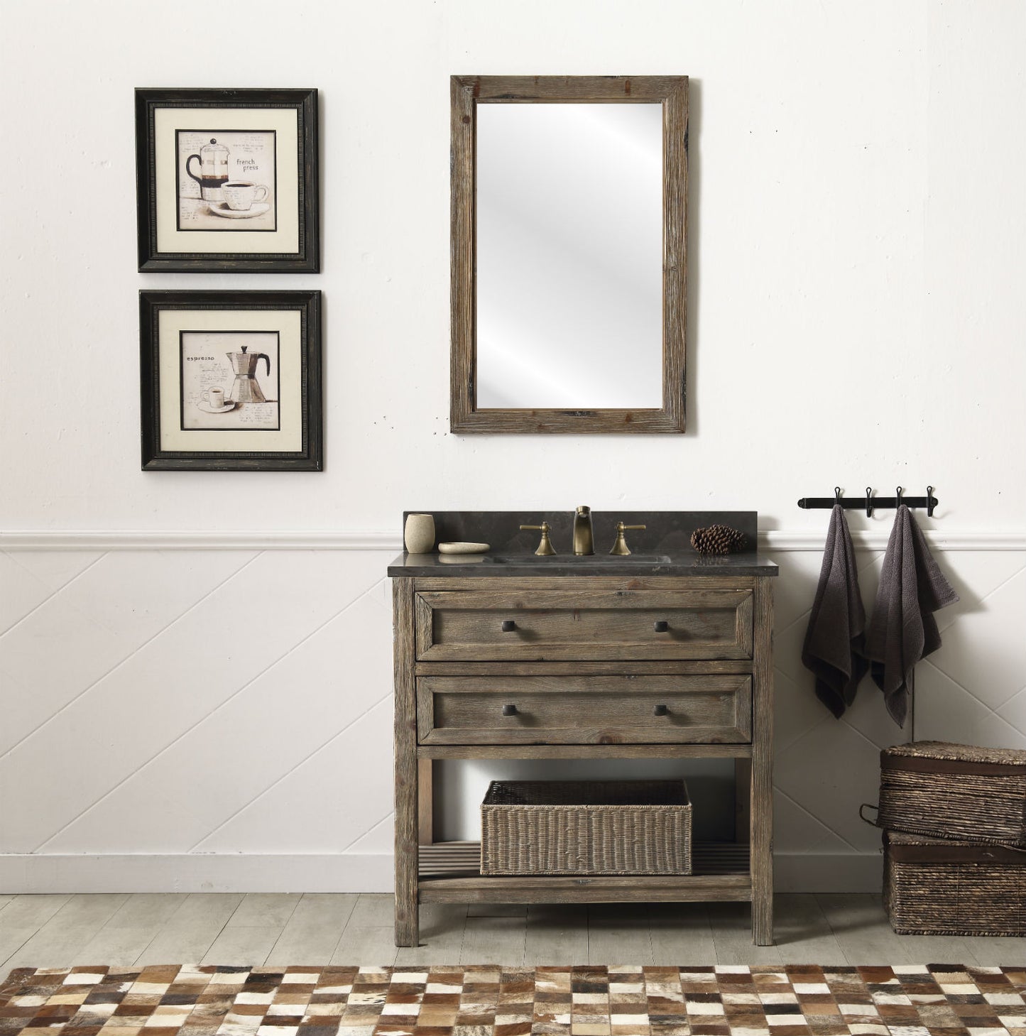 36" Wood Sink Vanity Match, Marble Wh 5136" Top -No Faucet