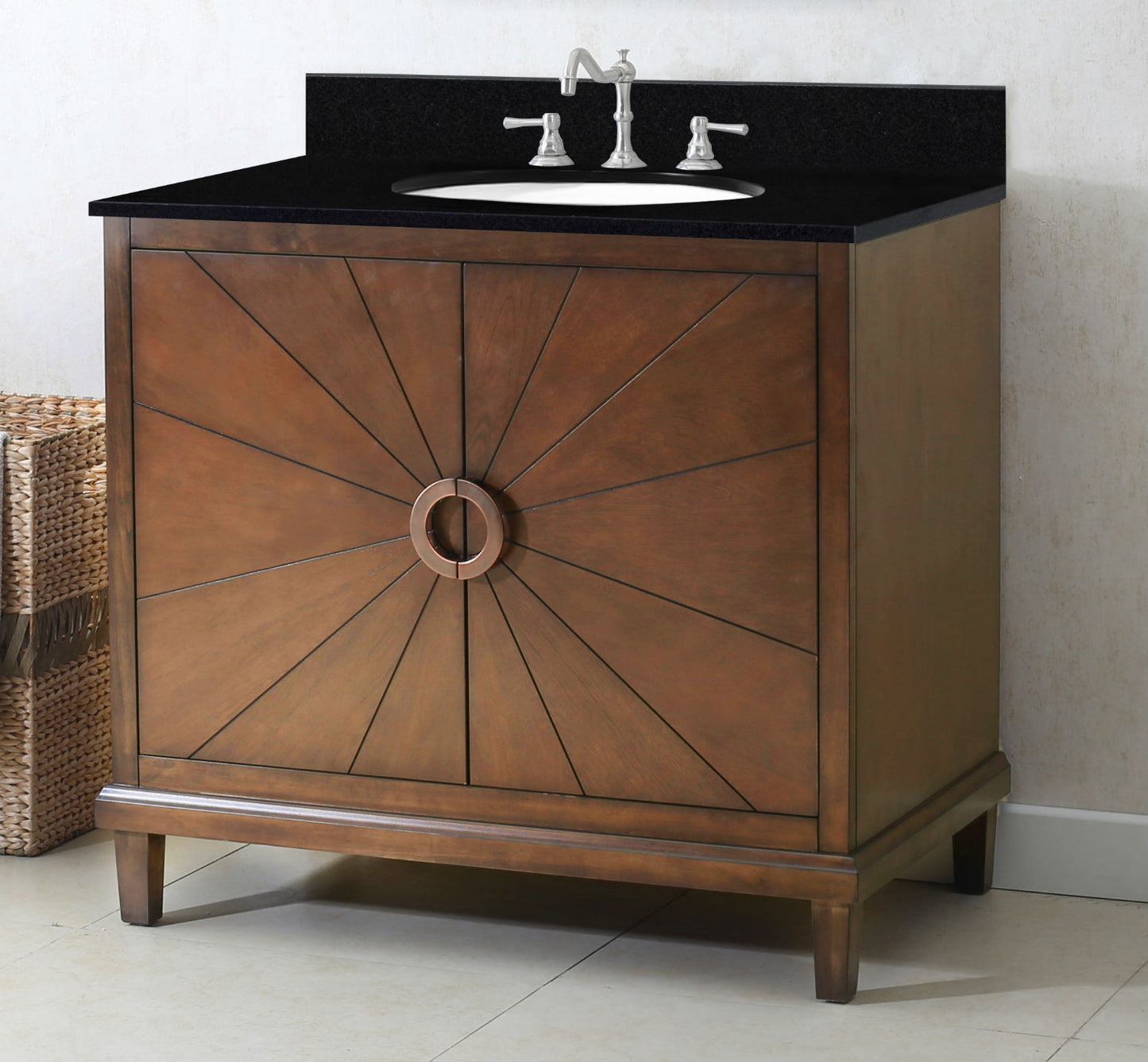 36" Antique Coffee Sink Vanity With Black Top, No Faucet, No mirror