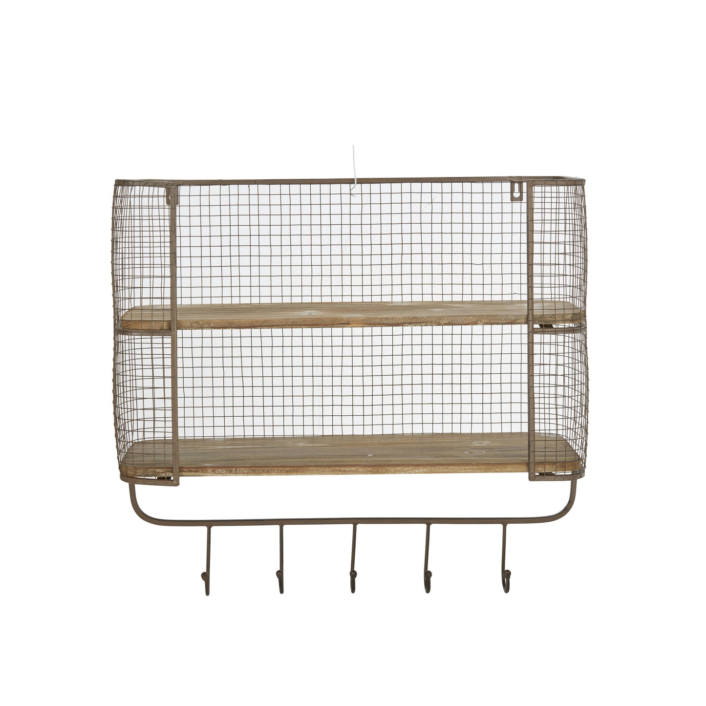 Ec, 2-tier Wood/metal Shelf W/ Hooks