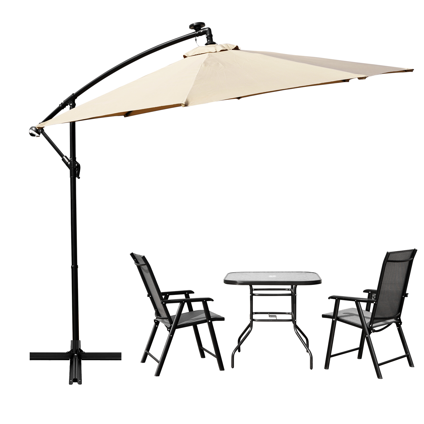 LeisureMod Willry 10 Ft Cantilever Patio Umbrella With Solar Powered LED - Beige