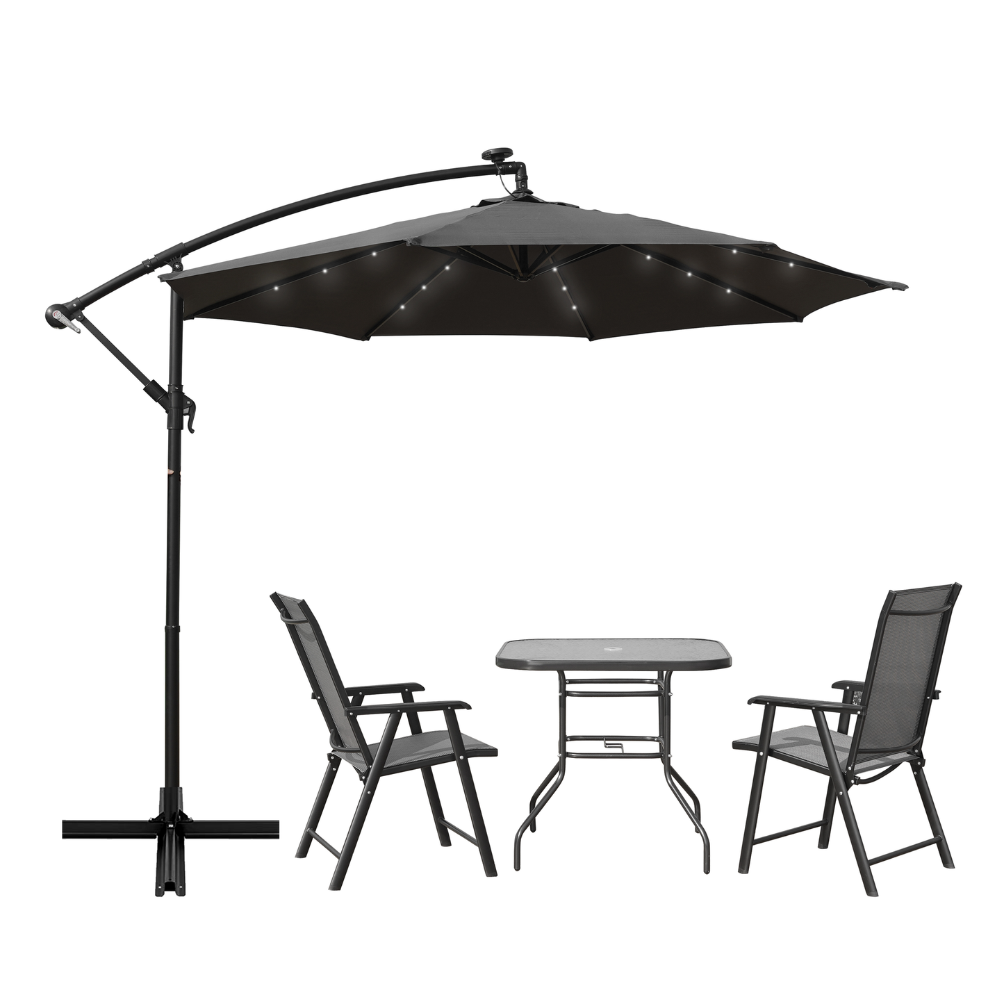 LeisureMod Willry 10 Ft Cantilever Patio Umbrella With Solar Powered LED - Gray