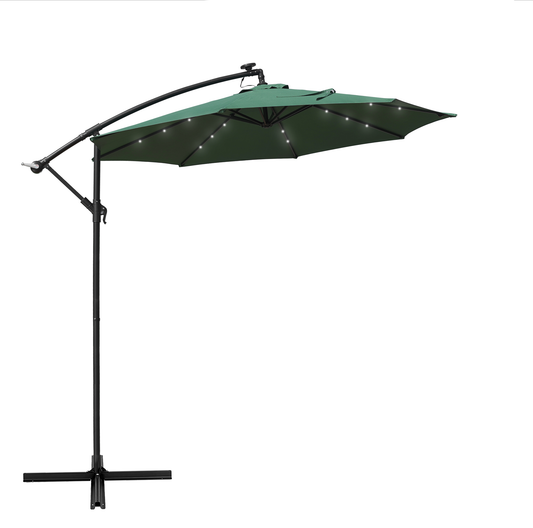LeisureMod Willry 10 Ft Cantilever Patio Umbrella With Solar Powered LED - Green