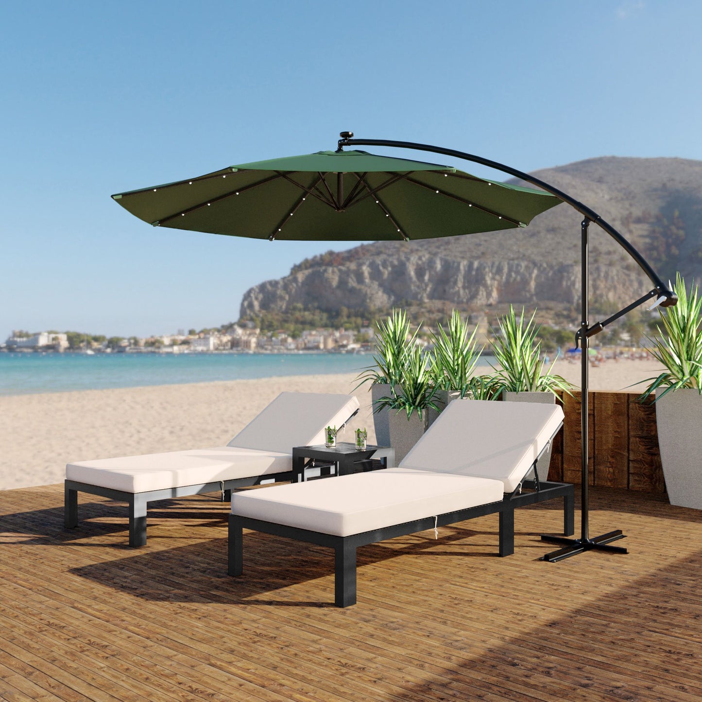 LeisureMod Willry 10 Ft Cantilever Patio Umbrella With Solar Powered LED - Green