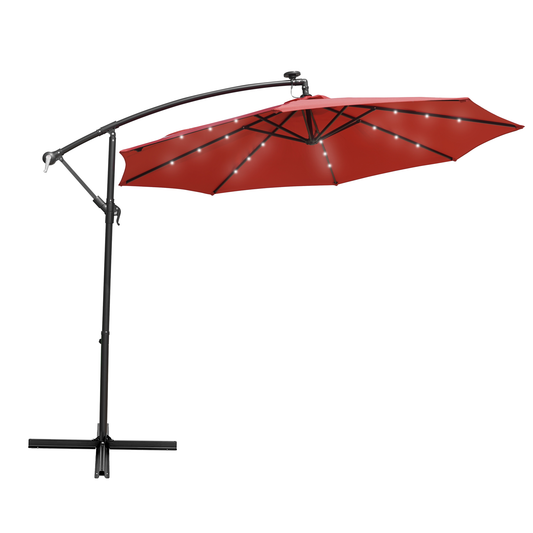 LeisureMod Willry 10 Ft Cantilever Patio Umbrella With Solar Powered LED - Red