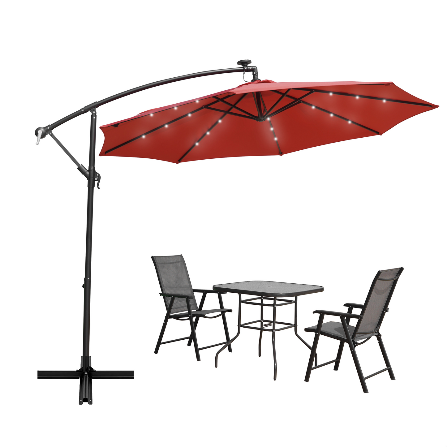 LeisureMod Willry 10 Ft Cantilever Patio Umbrella With Solar Powered LED - Red