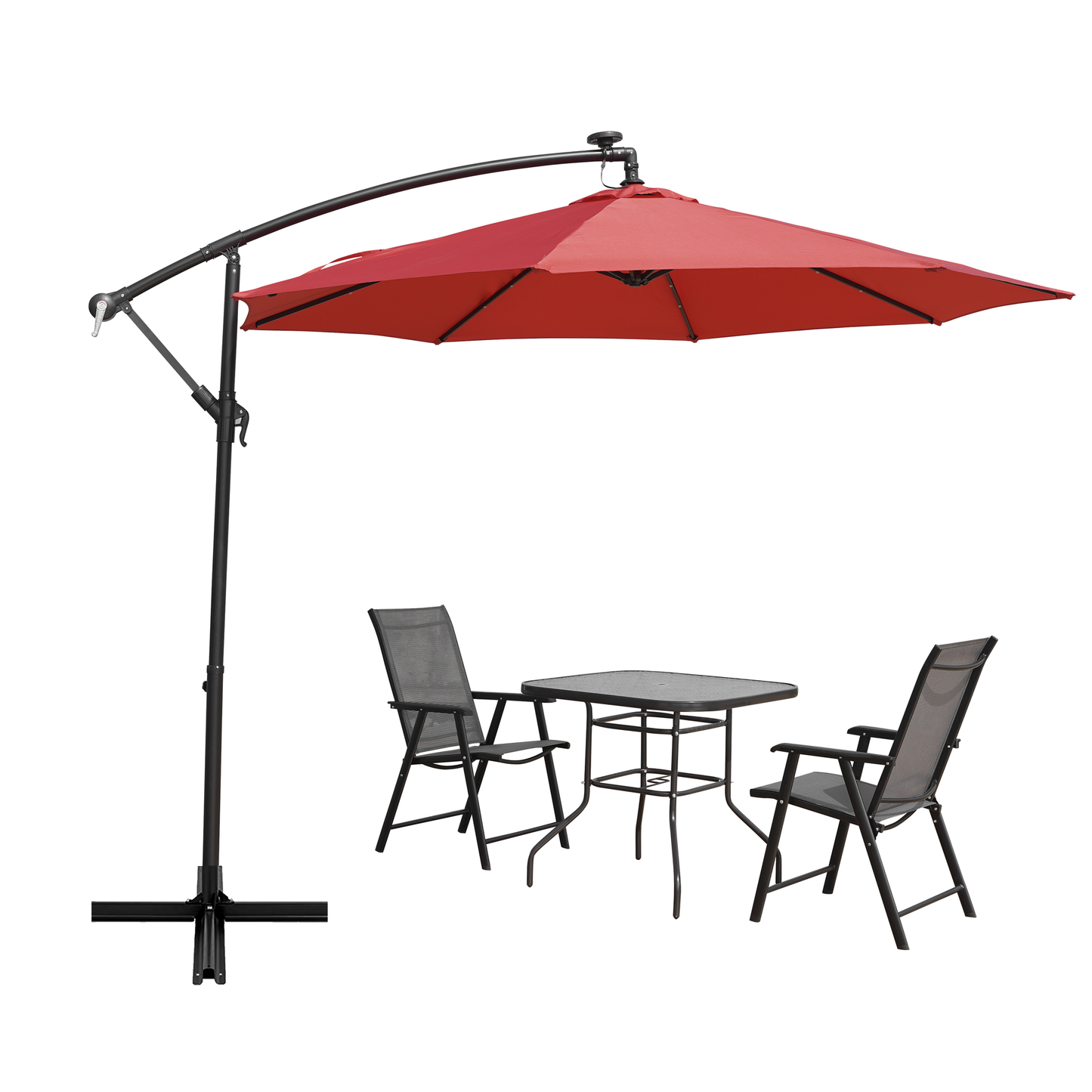 LeisureMod Willry 10 Ft Cantilever Patio Umbrella With Solar Powered LED - Red