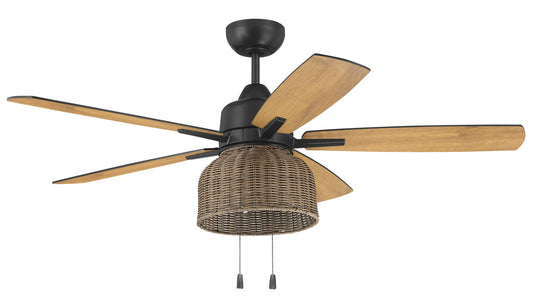 52" Woven, Flat Black finish, Pecan/Flat Black Blades, Integrated Light kit