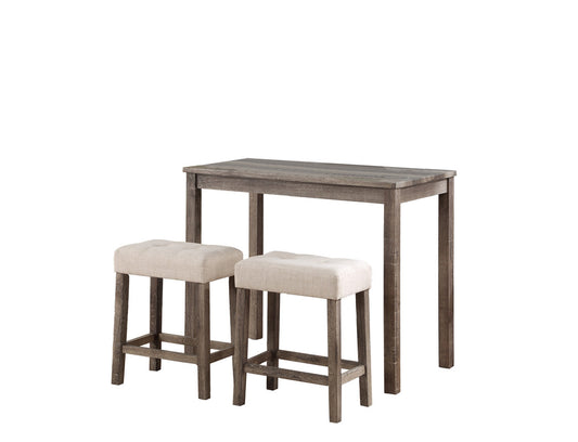 Lux Brown 3 Piece 36" Pub Table Set with Tufted Creamy White Linen Stools