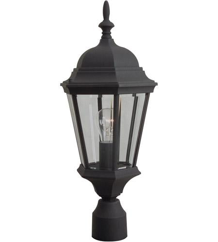 Straight Glass 1 Light Post Mount in Matte Black with Clear Beveled Glass
