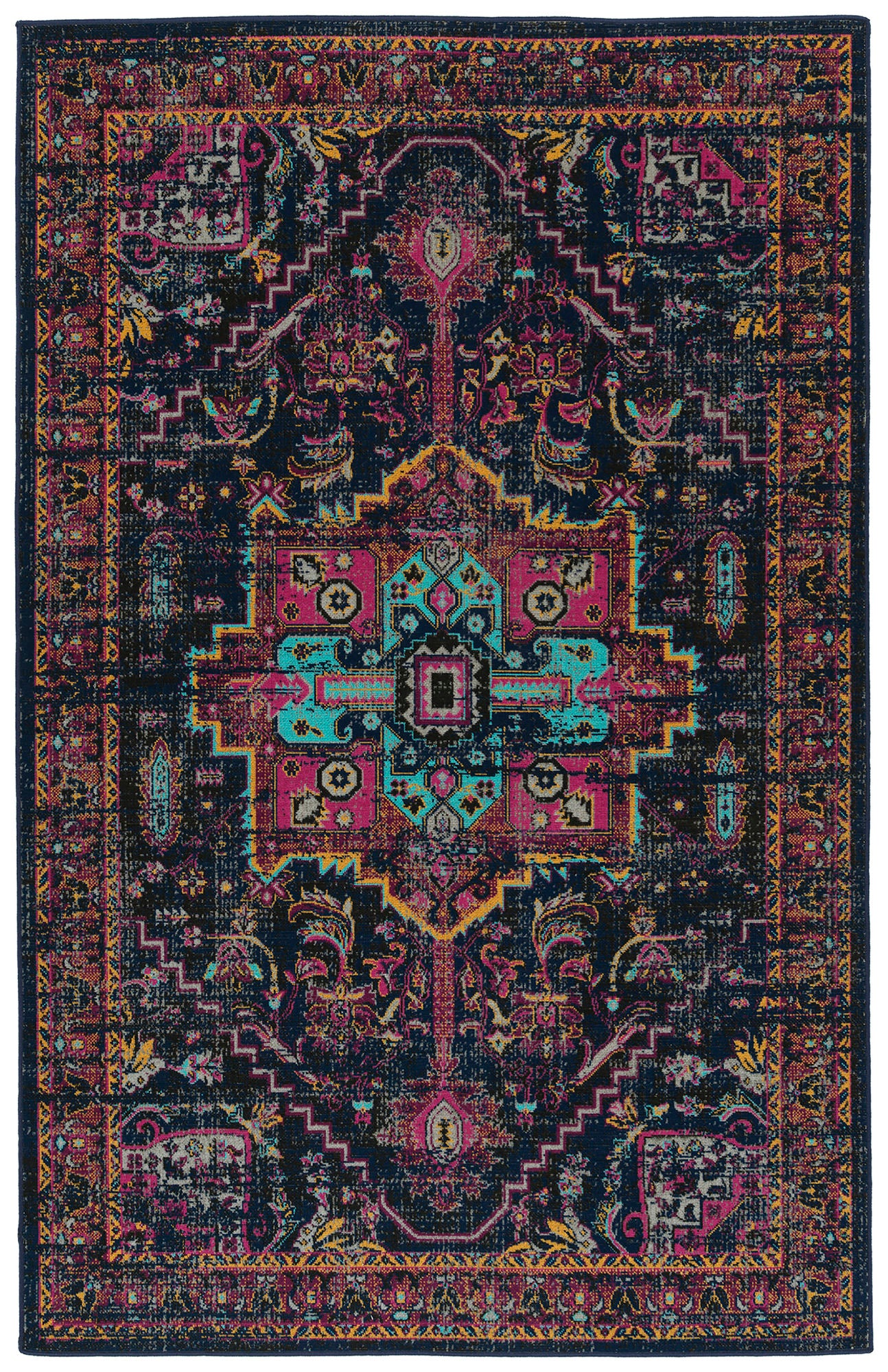 Kaleen Zuma Beach Collection Navy Pink Runner 2'2" x 7'6"