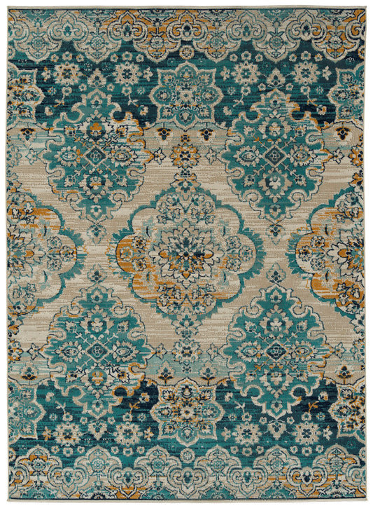 Kaleen Zuma Beach Collection Turquoise Gold Area Rug 7'10" x 10'