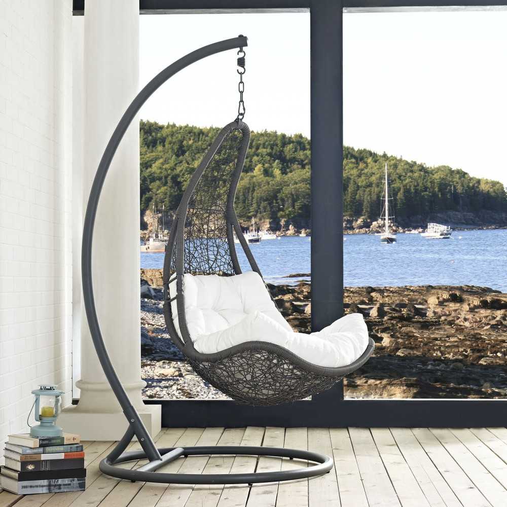 Abate Outdoor Patio Swing Chair With Stand, Gray White