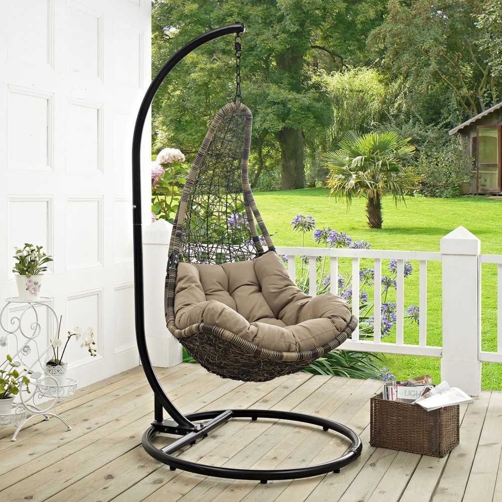 Abate Outdoor Patio Swing Chair With Stand, Black Mocha