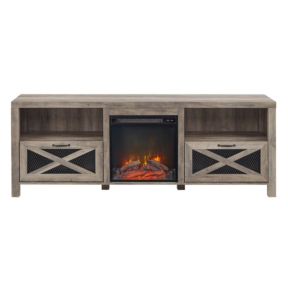 Abilene 70" Rustic Farmhouse Fireplace TV Stand - Gray Wash