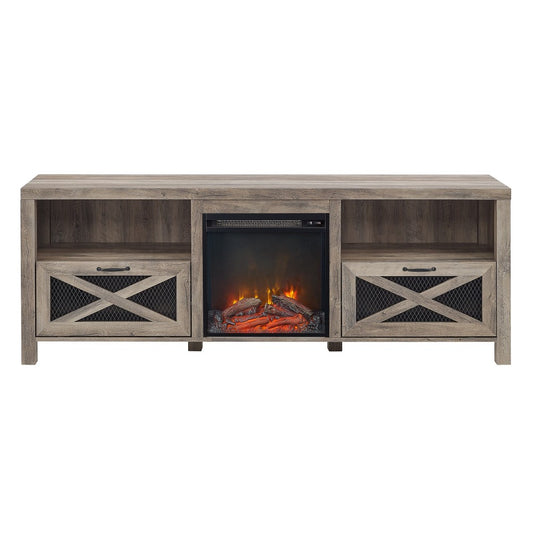 Abilene 70" Rustic Farmhouse Fireplace TV Stand - Gray Wash