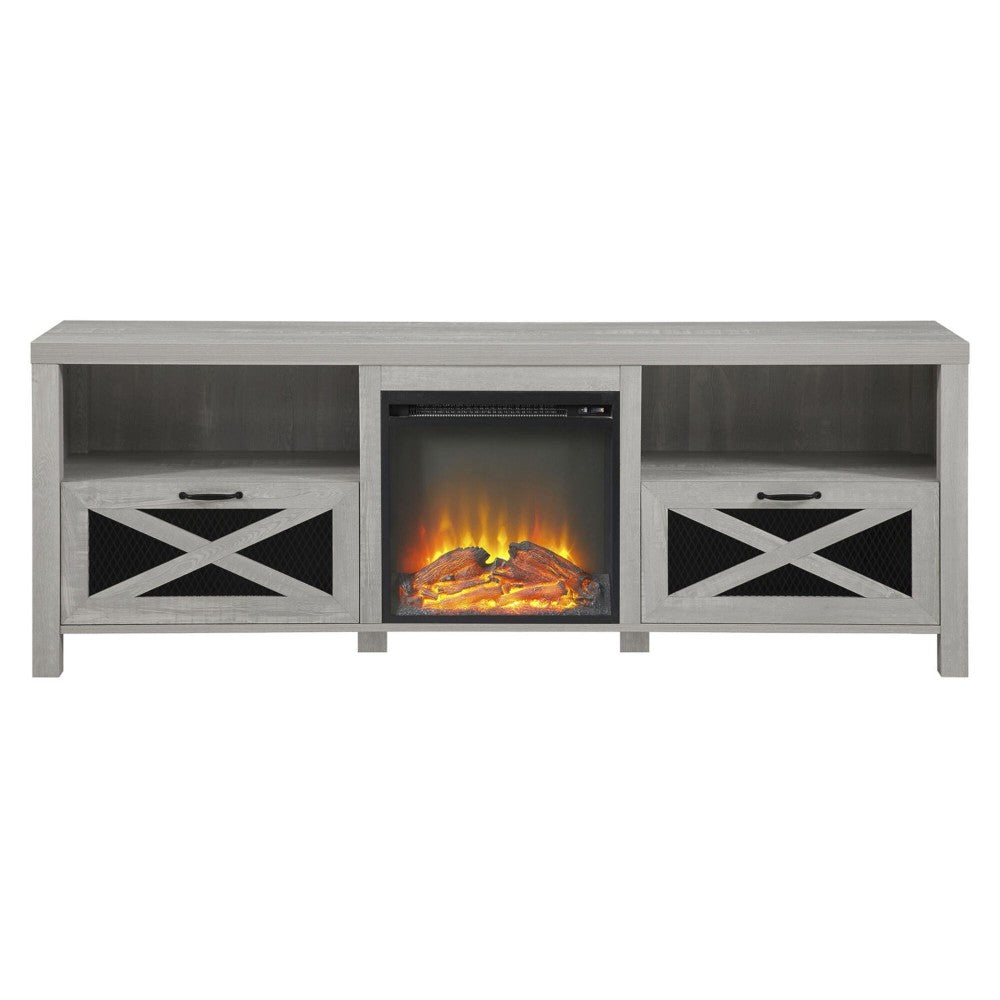 Abilene 70" Rustic Farmhouse Fireplace TV Stand - Stone Gray