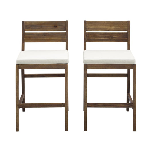 Acacia Wood Counter Stools, Set of 2 - Dark Brown