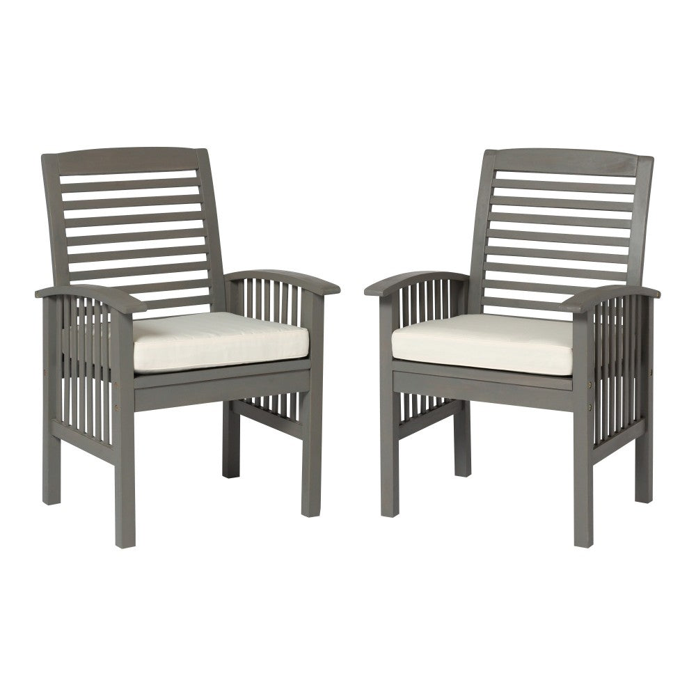 Acacia Wood Outdoor Patio Chairs with Cushions, Set of 2 - Gray Wash