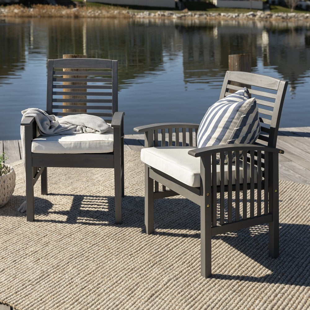 Acacia Wood Outdoor Patio Chairs with Cushions, Set of 2 - Gray Wash