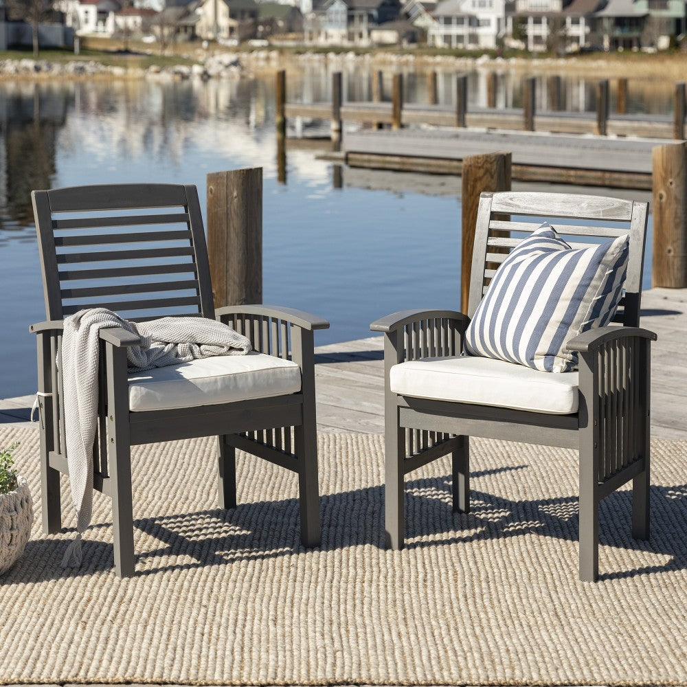 Acacia Wood Outdoor Patio Chairs with Cushions, Set of 2 - Gray Wash