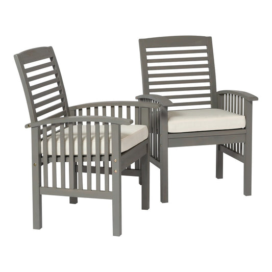 Acacia Wood Outdoor Patio Chairs with Cushions, Set of 2 - Gray Wash