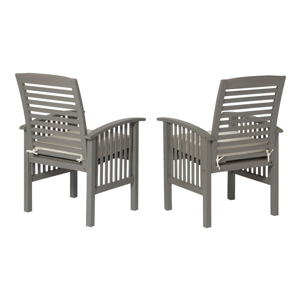 Acacia Wood Outdoor Patio Chairs with Cushions, Set of 2 - Gray Wash