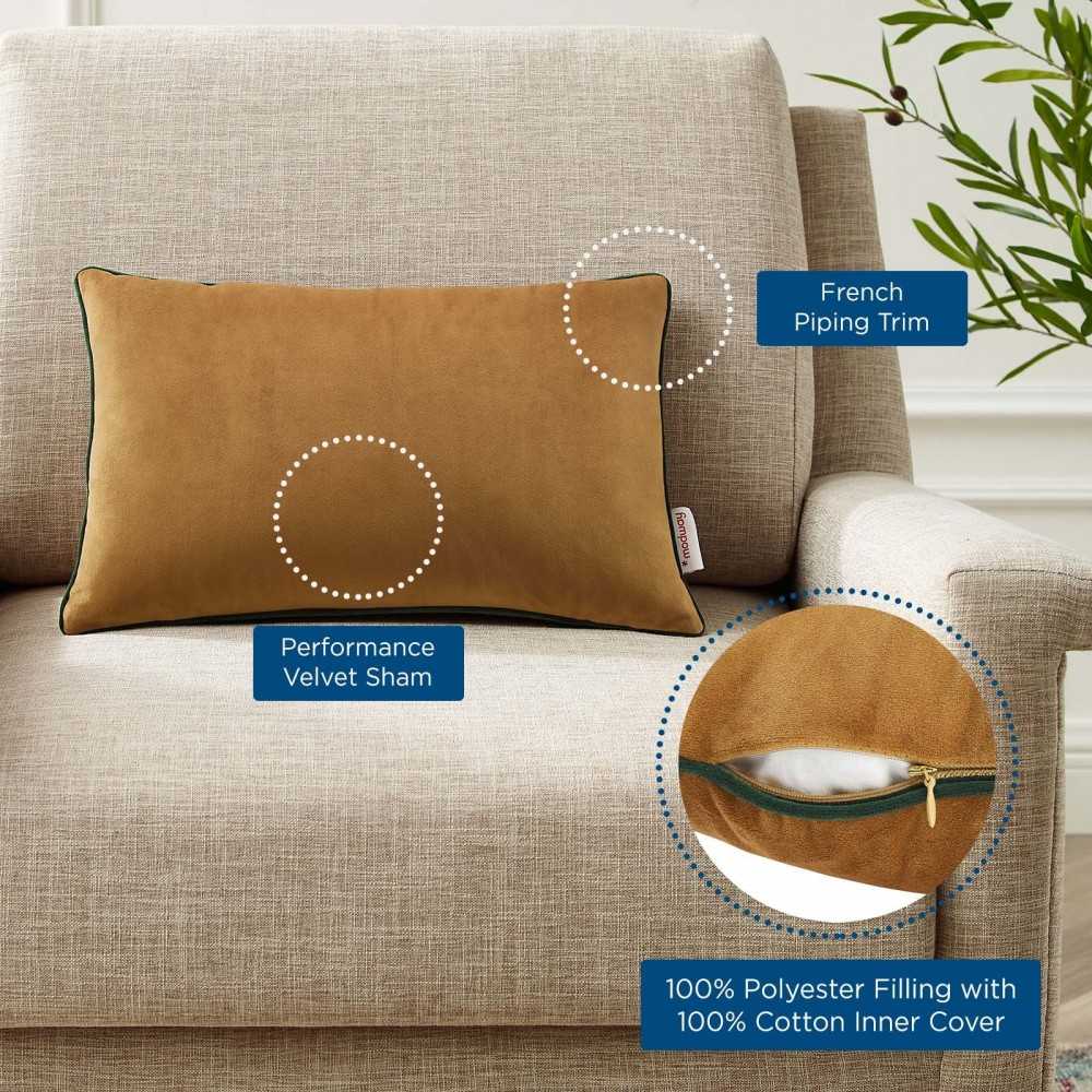 Accentuate 18" Lumbar Performance Velvet Throw Pillow, Cognac Green