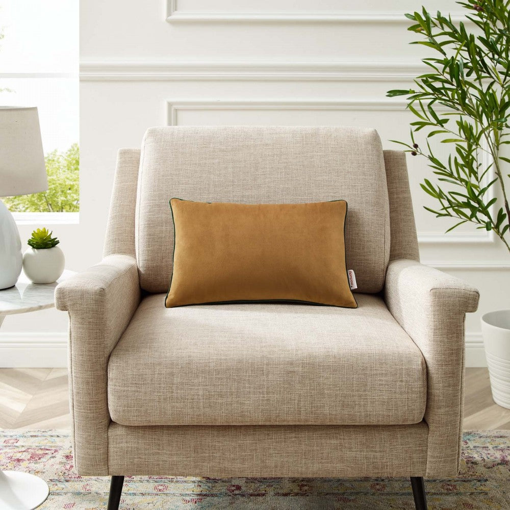 Accentuate 18" Lumbar Performance Velvet Throw Pillow, Cognac Green