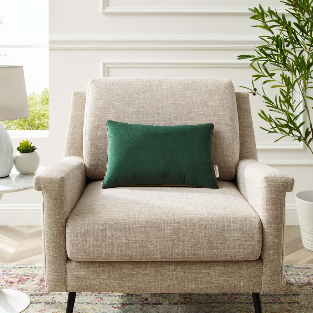 Accentuate 18" Lumbar Performance Velvet Throw Pillow, Green Cognac