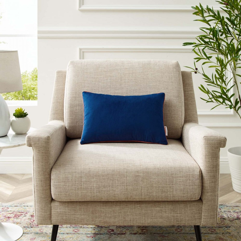 Accentuate 18" Lumbar Performance Velvet Throw Pillow, Navy Blossom