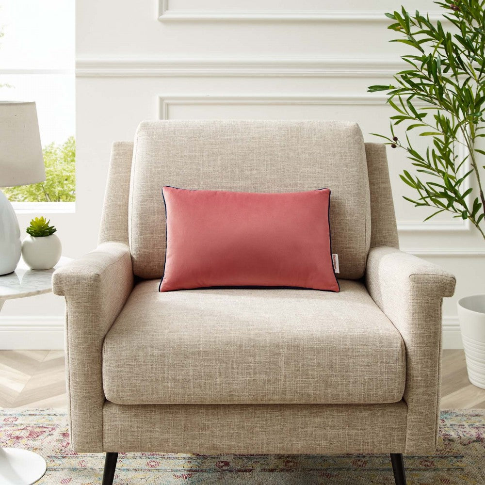 Accentuate 18" Lumbar Performance Velvet Throw Pillow, Blossom Navy