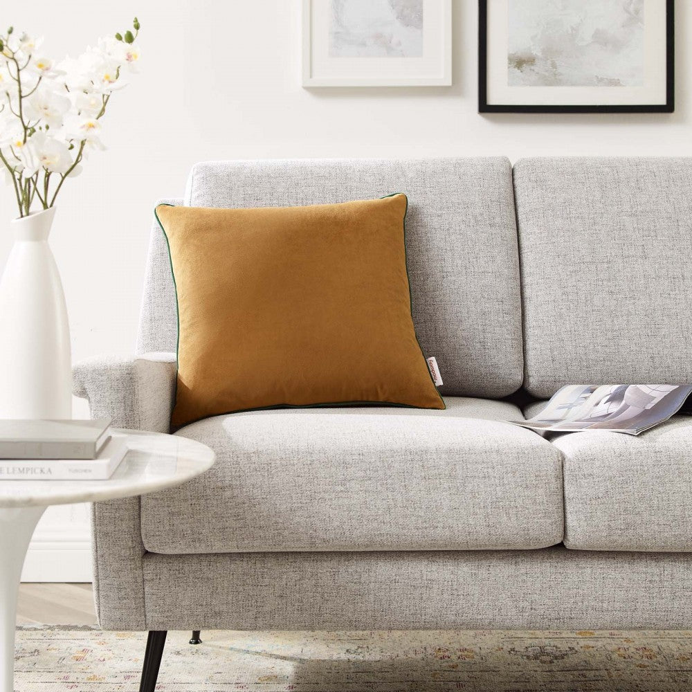 Accentuate 18" Performance Velvet Throw Pillow, Cognac Green