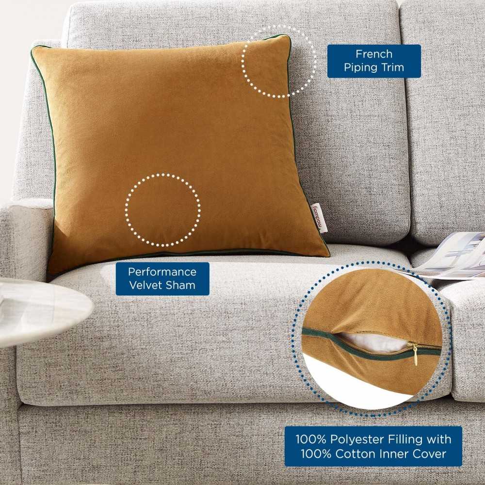 Accentuate 18" Performance Velvet Throw Pillow, Cognac Green