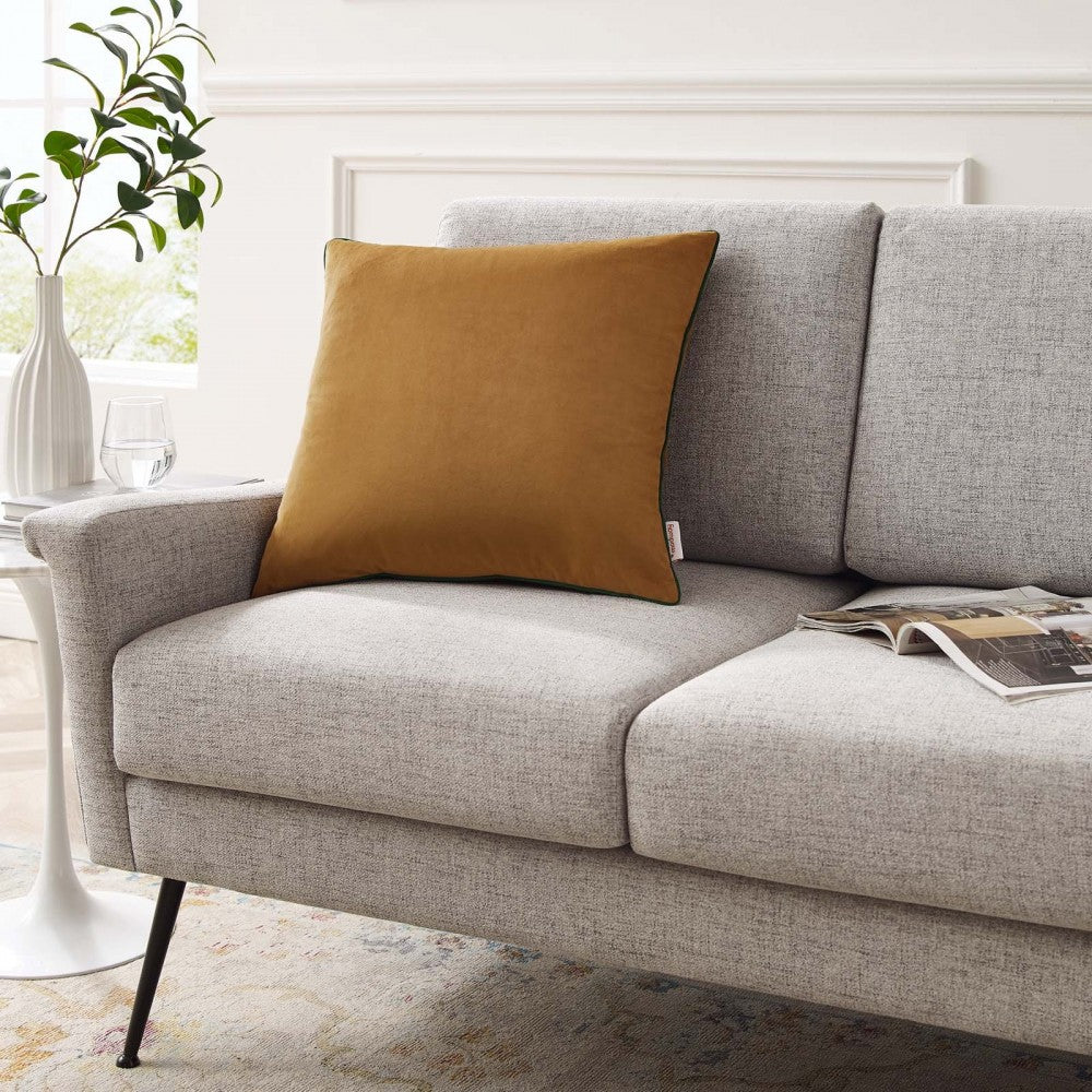 Accentuate 20" Performance Velvet Throw Pillow, Cognac Green