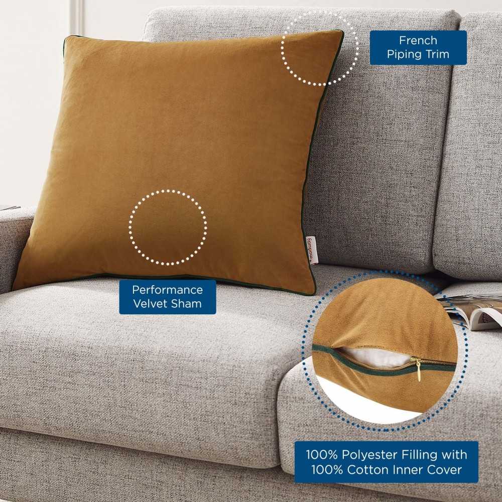 Accentuate 20" Performance Velvet Throw Pillow, Cognac Green