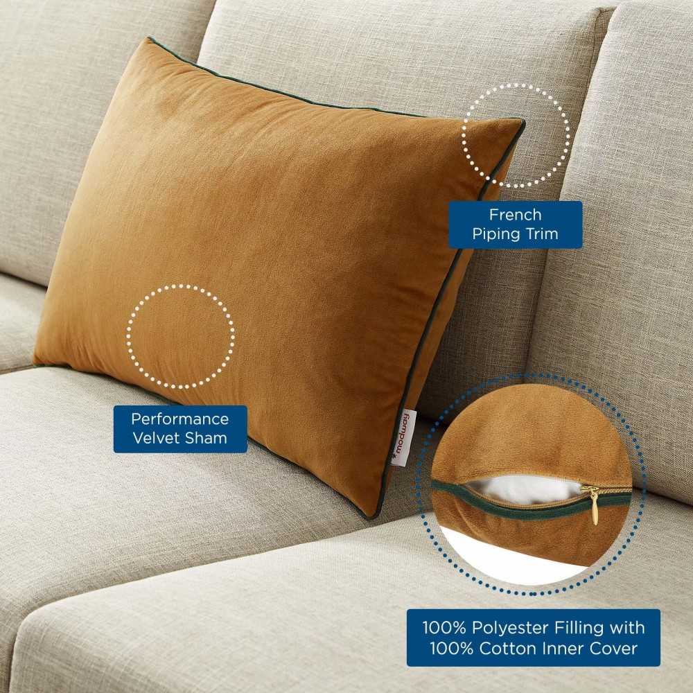 Accentuate 24" Lumbar Performance Velvet Throw Pillow, Cognac Green